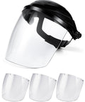 Built Tough Four Pack Safety Face Shield Kit With Rock Solid Impact Resistant Polycarbonate Visor And No Fuss Ratchet Headgear For Daily Grinding Tasks, main shield with three replaceable visors.