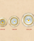 Recessed Lighting Housing Trim Kits Commercial Recessed Led Downlights Pattern Energy Saving Embedded Spotlights Hotel Aisle Household Lighting Ceiling Panel Silver 5w_Cool White, showing three COB downlight sizes.