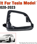 Clean Upgrade For Your Daily Ride Left Side Door Mirror Housing Rearview Shell Frame Ring Cover Solid Fitment No Hassle Bolt On Swap Tesla Model Y 2020 Through 2023 rearview mirror housing shell in black plastic.