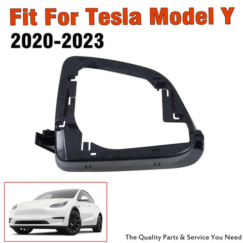 Clean Upgrade For Your Daily Ride Left Side Door Mirror Housing Rearview Shell Frame Ring Cover Solid Fitment No Hassle Bolt On Swap Tesla Model Y 2020 Through 2023 rearview mirror housing shell in black plastic.