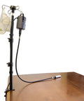 Rock Solid Rotary Tool Stand With Adjustable Height Table Clamp And Flexible Shaft Hook Rack For Dremel Foredom Shops showing height adjustability and attached tools.