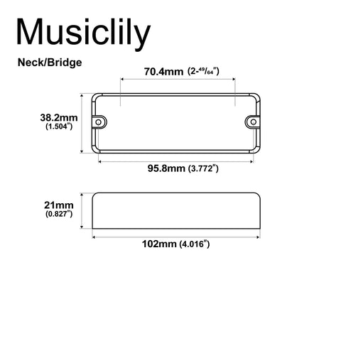 Dimensions of MDC5 Ceramic Magnet Soapbar Style Bass Pickup Set for 5 String Neck and Bridge with 14.4K Output