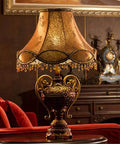 Tiffany Style Table Lamp With Floral Jeweled Design In Resin And Bronze Finish Cloth Lampshade Warm White LED Not Dimmable 360 Degree Illumination