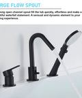 Black Roman Tub Faucet Set With Hand Shower 3 Hole Deck Mount Bath Fixture Spout Diverter Pull Out Sprayer CUPC Certified