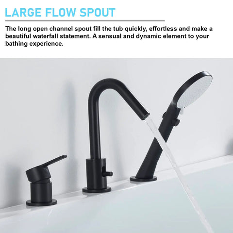 Black Roman Tub Faucet Set With Hand Shower 3 Hole Deck Mount Bath Fixture Spout Diverter Pull Out Sprayer CUPC Certified