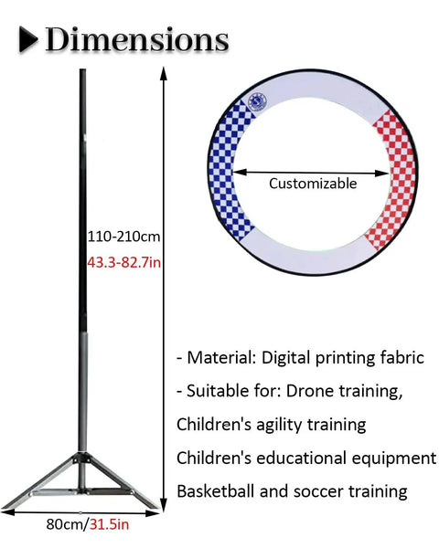 Drone Obstacle Course Kit For Racing Practice With Satin Fabric Hoops 40 To 150 Cm Rings Dual Use dimensions and material