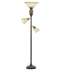 Three Light Torchiere Floor Lamp With Two Movable Glass Shades Antique Metal Finish In Brown Vintage Style Living Room Lighting