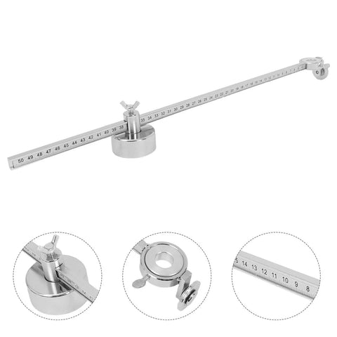 Portable Torch Circle Cutting Guide Roller Wheel Compass for Oxyacetylene and Plasma Torches shown in metal with measurement markings.