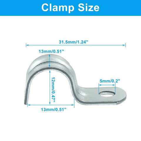 M12 zinc-plated steel pipe strap clamp with a single mounting hole for 1/2 in conduit