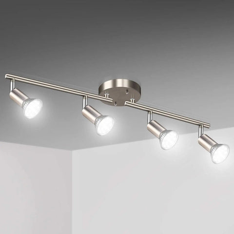 4 Light Track Lighting Kit With 24.8 Inch Matte Nickel Bar And Flexible Rotatable Heads, ceiling spotlight fixture in action.