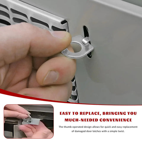Close-up of 2 Pack RV Water Heater Cam Locks With Hooks Stainless Twist Cam Lock being installed in camper door.