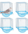 4 Pack Slick Bird Hatching Nest Bowls Featuring A Secure Barbed Wire Partition, blue plastic bowls with birds.