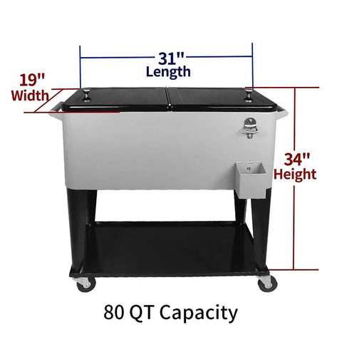 80 Qt Rolling Cooler Cart With Four Wheels And Bottle Opener For Outdoor Parties Patio Backyard Beverage Trolley On Wheels With Shelf Ice Chest For Cold Drinks And Party Bar