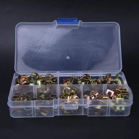 75 Piece Spring Hose Clamp Kit With Zinc Plated Steel For Quick Fixes And Secure Pipes Hoses Glass Acrylic Filter Buckets in storage box
