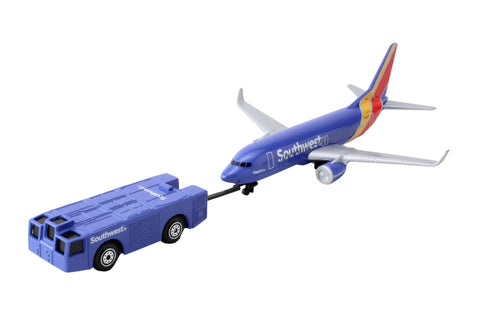 Airport Playset With Die Cast Airplane Cars And Plastic Terminal Pieces For Kid Friendly Fun Ages 3 Plus, toy plane with blue tow truck.