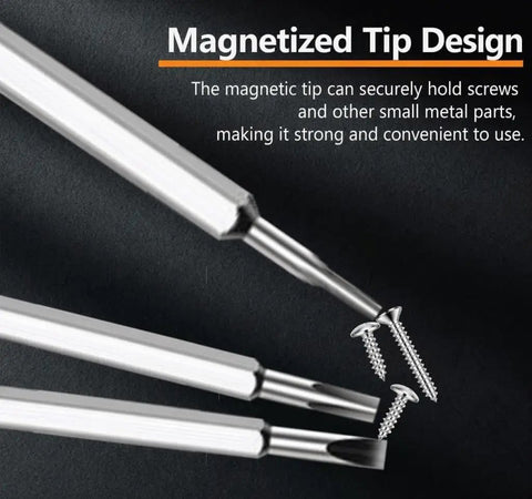 Durable 13 In 1 Screwdriver Set With Magnetic Multitool Bits And Tough CRV Steel, showing magnetic tip design holding screws.