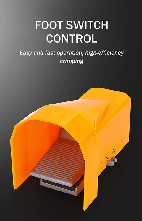 Heavy Duty Pneumatic Crimping Tool Built Solid For Cold Pressed Terminals 6 To 120 MM2 Copper Nose Die Pro Electrician Wire Plier Machine foot switch control for efficient operation.