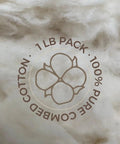 Raw Natural Cotton Stuffing 1 Lb For Pillow Filling And Crafts, Premium Combed Cotton Fiber Fill background with text overlay