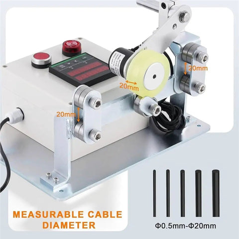 No Fuss Heavy Duty Digital Length Meter Counter Rolling Wheel Cable Wire Measuring Tool With Nailed It Precision And Loud Warning Alarm For Fast Finish Work Today, showing measurement device with rollers and diameter indicators.
