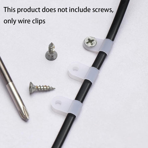 White Nylon R Type Cable Clamps One Quarter Inch 200 Piece Cable Organizer Kit showing clamps on a cable without screws