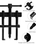 Front view of ChgImposs 3-Inch 2-Jaw gear puller, black, adjustable CR-V steel for removing bearings and pulleys