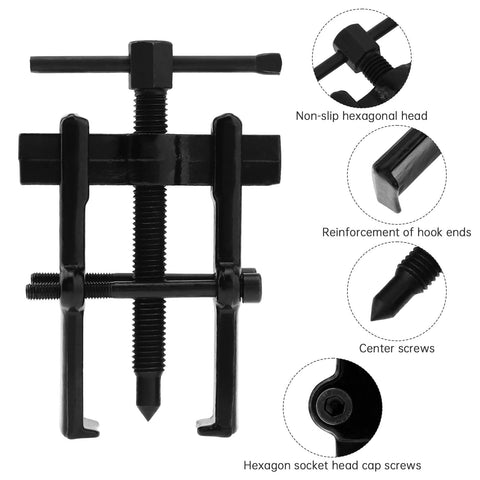 Front view of ChgImposs 3-Inch 2-Jaw gear puller, black, adjustable CR-V steel for removing bearings and pulleys