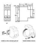 Diagrams and installation instructions for 2-Pole 250V DC Miniature Circuit Breaker For Solar Systems, Din Rail Mount, Quick-Trip DC Breaker, C65H-DC, 32A, Protect Your Low Voltage Solar Grid From Overloads And Short Circuits.