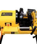 Steel Dragon Tools 300 Compact Pipe Threader Machine With Self Opening Die Head And Two Dies side view showcasing features and controls.