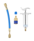 Oil and Dye Injector Kit for Car HVAC Systems, 30ml Hand Push Compressor with Quick Coupler and Quad SAE Connector components