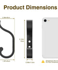 Heavy Duty Wall Mount Coat Hooks Set Of 4, Each Holds Up To 30 Lbs, showing dimensions next to smartphone for scale