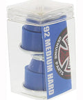 Pack of 92a Blue Standard Cylinder Cushions for Skateboard Trucks Two Pair Med Hard displayed in packaging.