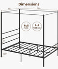 Dimensions of Full Size Metal Canopy Bed Frame With Modern Four Poster Silhouette And Sleek Headboard Matte Black Finish.