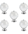 Clear Crystal Glass Door Knobs 5 Piece Set Round Diamond Ball Shaped Cabinet Wardrobe Drawer Handles with Aluminum Base