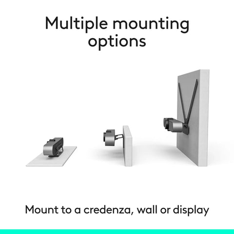 4K Video Conference Camera Rig With Three Built In Mics And 120 Degree Lens For Small Meeting Rooms shown with multiple mounting options on display.