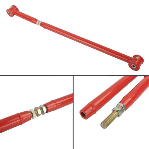 Adjustable Rear Suspension Panhard Track Bar For A Smoother Quiet Ride And Precise Handling With Grease Grooved Bushing Design Keeps Lubrication In For Low Noise And Long Life Heavy Duty Steel Construction Easy Install Fits Modern Trucks And SUVs, red steel