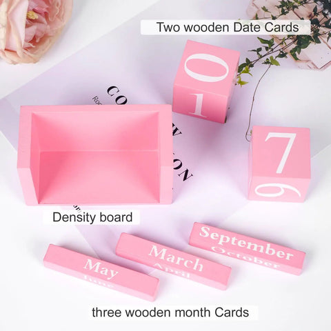 Pink Decor Wooden Desk Calendar Blocks Perpetual Block for Office with date and month blocks displayed