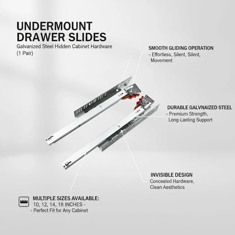 Hidden Undermount Drawer Slides For Kitchen And Bedroom, Concealed Rails With Smooth Glide, Galvanized Steel Construction, Easy Install