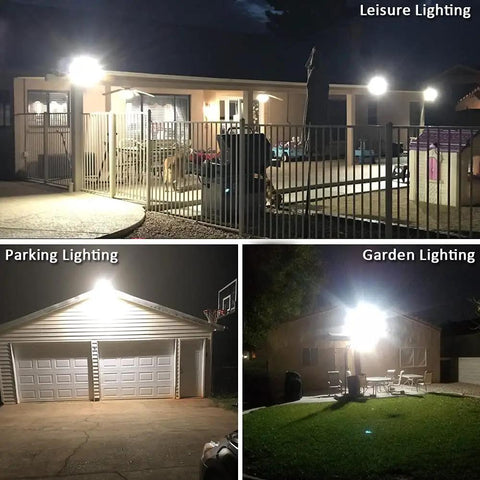 Beast Bright LED Barn Light 150W Dusk To Dawn Outdoor Yard Flood Light illuminating yard, garage, and garden at night