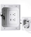 TV In Wall Cable Management Kit With USB And Type C Ports Cord Hider for Wall Mounted TVs showing recessed power outlets