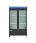 Fifty Three Inch Two Door Glass Merchandiser Cooler With Forty Five Cubic Feet Of Storage Digital Temperature Controls And Adjustable Rack, front view.