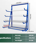 Rock Solid Alloy Steel Lumber Storage Rack And Pipe Shelf With 1000 Lbs Capacity For Garage Workshop Gear Organization, showing dimensions and capacity.