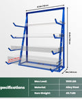 Heavy Duty Alloy Steel Lumber Storage Rack With 1000 Lb Capacity, showing dimensions and specifications for garage use.