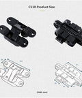 Close-up and diagram of Three Dimensional Concealed Door Hinge With Adjustable Cross Zinc Alloy For A Smooth 180 Degree Opening