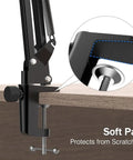 Heavy Duty Microphone Arm Stand With Suspension Boom, Anti Scratch Desk Clamp Up To 2 Inches showing clamp detail