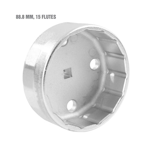88.8 Millimeter Oil Filter Cap Wrench for Hyundai and Kia Easy Puller Tool with 15 flutes visible from side angle