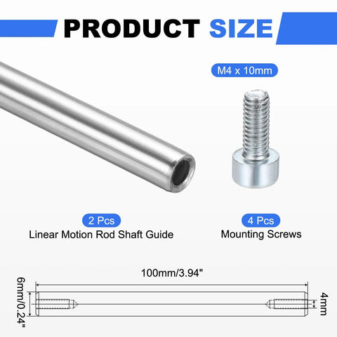 Linear Motion Rod Shaft Guide Kit Pro Grade Quality with 6mm x 100mm 304 stainless steel rods and M4 threaded screws for 3D printer