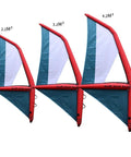 Three inflatable sails in 2.2, 3.2, and 4.2㎡ sizes for kitesurfing and windsurfing, made of Oxford cloth and PVC, red and blue