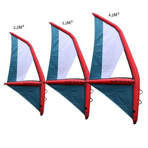 Water Sports Inflatable Sail for Kitesurf, Windsurf, and Wing Foiling 3.2 Square Meters with three size variants shown
