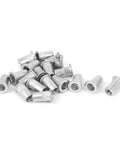 Top Quality 15 Piece Flat Head Threaded Insert Nuts Aluminum Pack for solid metal wood and plastic repairs, showing multiple insert nuts.