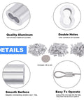 Detailed view of 150 aluminum ferrule sleeves for 2.2mm Wire Rope Crimping Tool Kit, highlighting features and comparison with a coin.
